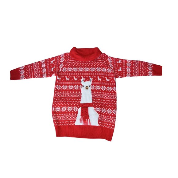 Pink Queen Christmas Llama Alpaca Chunky Knit Turtleneck Sweater Dress Large - Picture 7 of 8